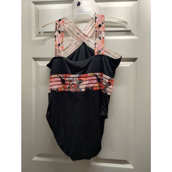 Hilor Size XXL (16) One Piece Crossover Mesh Bathing Suit Tummy Control Swimwear - Picture 3 of 7